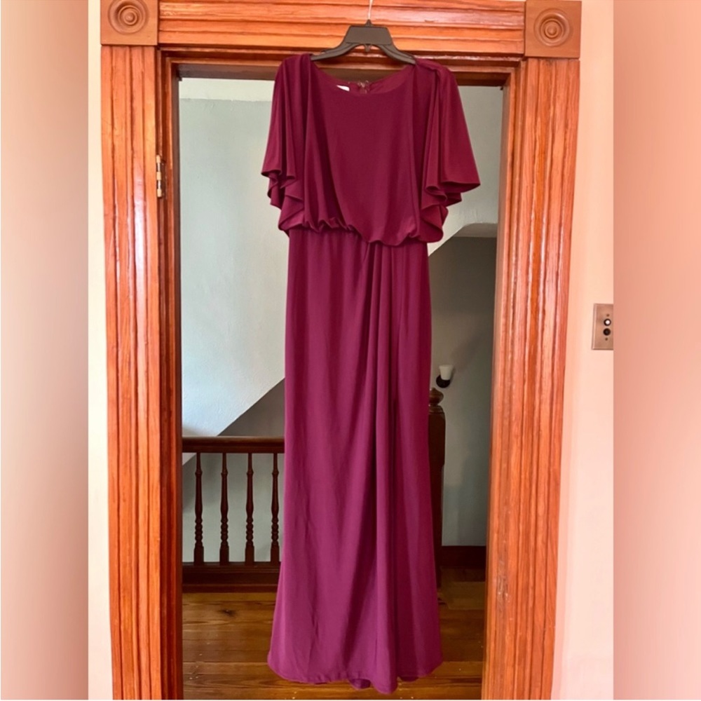BHLND Anthropologie Lena Flutter Sleeve Maxi Dress - maroon/burgundy